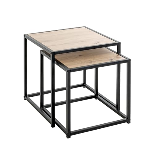 HAKU Möbel Beistelltisch 2er Set, MDF, Eiche,schwarz, T 40 x B 40 x H 41 cm von HAKU Möbel