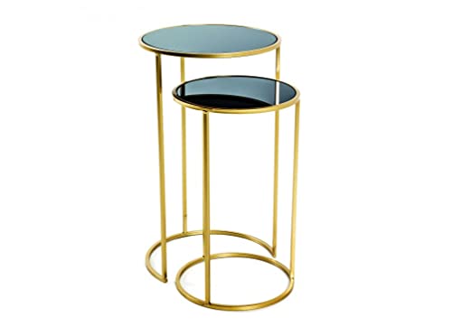 HAKU Möbel Beistelltisch 2er Set, Metall, gold-schwarz, Ø 30 x H 50 cm / Ø 35 x H 60 cm von HAKU Möbel