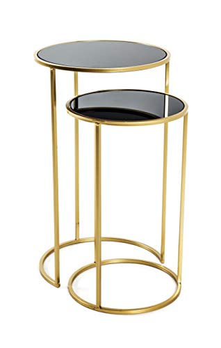 HAKU Möbel Beistelltisch 2er Set, Metall, gold-schwarz, Ø 30 x H 50 cm / Ø 35 x H 60 cm von HAKU Möbel