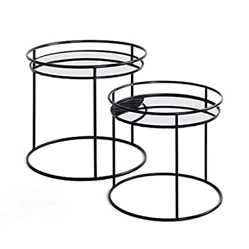 HAKU Möbel Beistelltisch 2er Set schwarz, Metall, Spiegel - Maße: H 40/48 cm x Ø 44/52 cm, Style: Modern von HAKU Möbel