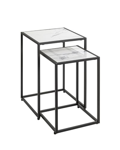 HAKU Möbel Beistelltisch 2er Set, schwarz, weiß, Kunstmarmor, Metall - Maße: B 28/33 x H 43/50 x T 28/33 cm, Style: Art Deco von HAKU Möbel
