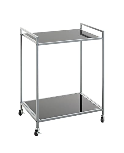 Haku Möbel Beistelltisch auf Rollen, grau, Metall, Sicherheitsglas 5 mm - Maße: B 50 x H 69 x T 36 cm, Style: Modern von HAKU Möbel