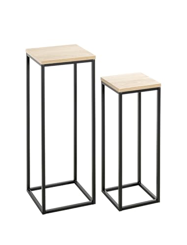 HAKU Möbel Blumensäule 2er Set, Eiche, schwarz (Eiche Natur), MDF, Metall - Maße: B 19 xT 19 x H 54 cm/B 23 x T 23 x H 67 cm, Style: Modern von HAKU Möbel