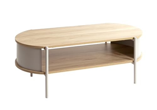 HAKU Möbel Couchtisch, Eiche, grau (Eiche Natur;Kaschmirgrau), Metall, Spanplatte - Maße: B 100 x H 37 x T 54 cm, Style: Modern von HAKU Möbel