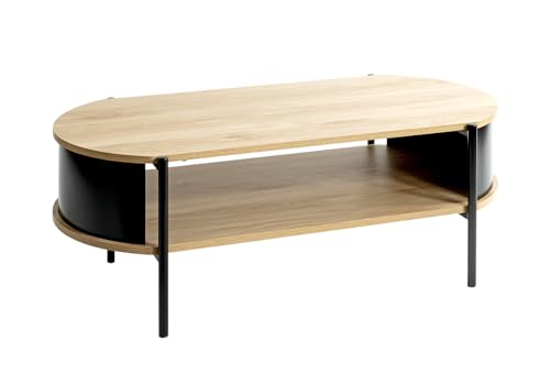 HAKU Möbel Couchtisch, Eiche, schwarz (Eiche Natur), Metall, Spanplatte - Maße: B 100 x H 37 x T 54 cm, Style: Modern von HAKU Möbel