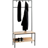 HAKU Möbel Garderobenbank mit Haken und Schuhrost 37461 eiche, schwarz Holz 70,0 cm von HAKU Möbel