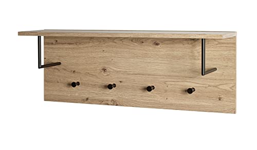 HAKU Möbel Wandgarderobe eiche, schwarz, MDF, Metall - Maße: B 80 cm x H 30 cm x T 20 cm, Style: Modern von HAKU Möbel