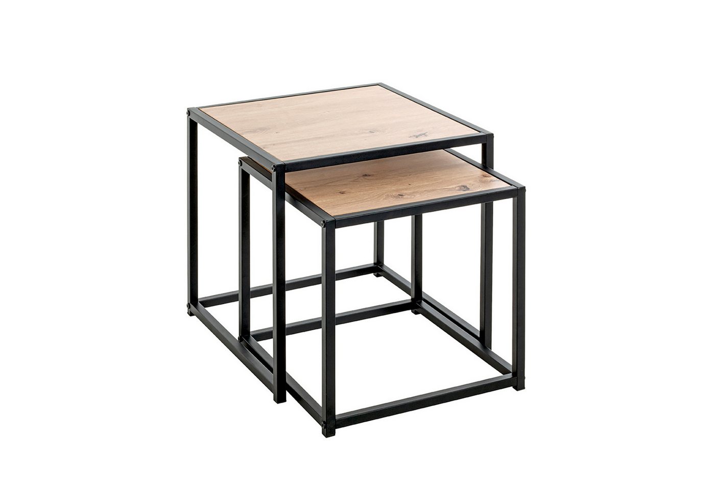 HAKU Beistelltisch LUCCA Tisch - eiche-schwarz - MDF, Metall - 2er Set - Sofatisch (1xBeistelltisch 2er Set, Dekotisch - kleiner Tisch), Tisch - Ablagetisch - Couchtisch - Sofatisch von HAKU