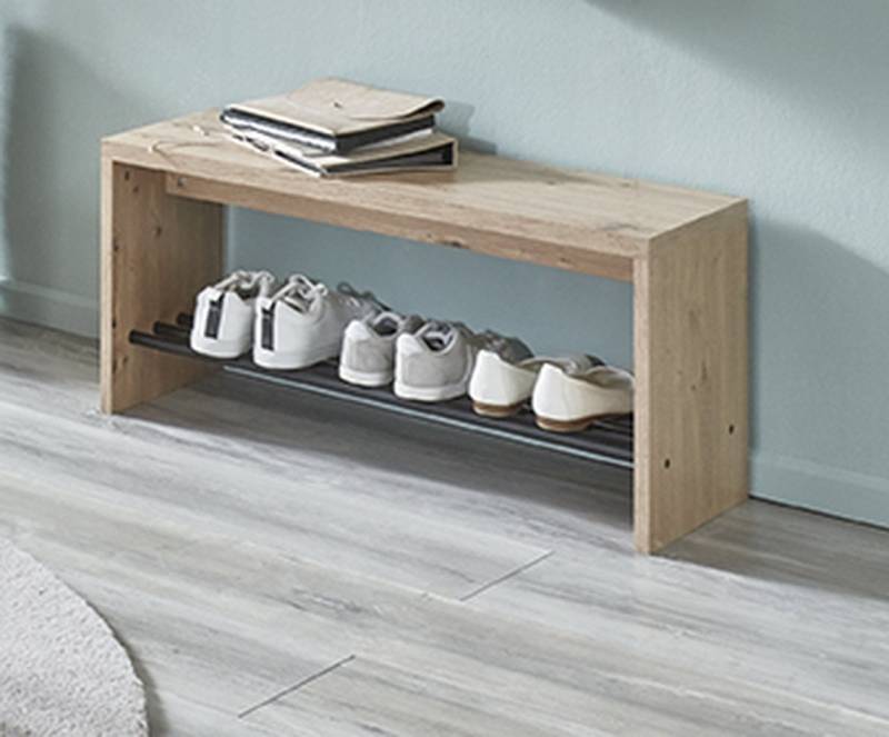 HAKU Schuhbank in eiche, schwarz, MDF, Metall - 80x40x30cm (BxHxT) von HAKU
