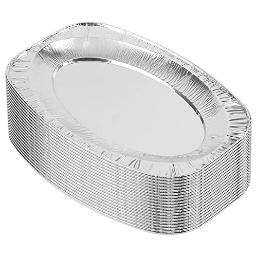 HAKZEON 20 Stück 35 x 23 cm Aluminiumfolie Platter Serviertabletts, ovale Zinnfolienplatten, Folienschalen für Party, Lebensmittel, ofenfest von HAKZEON