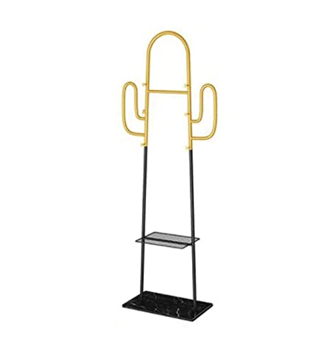 HALAHAI Garderobenständer Cactus Coat Rack Coat Tree Metallrahmen Kleiderständer Mit 2 Ablagen Und 6 Haken Zum Aufhängen Von Hüten Und Taschen Im Eingangsbereich Kleiderständer (Color : Gold+Black) von HALAHAI