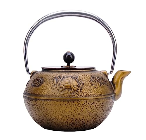 HALAHAI Japanische Teekanne 1,2 L Gusseisen-Teekanne, Japanische Teekanne Mit Literarischem Retro-Muster Und Verbrühungssicherem Griff Teekanne Gusseisen von HALAHAI