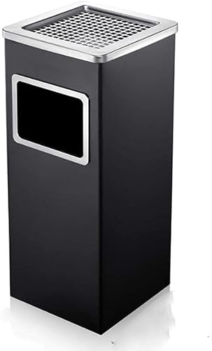 HALAHAI MüLleimer MistküBel Edelstahl-Mülleimer Mit Aschenbecher In Der Hotellobby Mülleimer Im Freien Mit Inneneimer Mülleimer Gartenmülleimer MüLleimer BüRo (Color : A-Black, Size : Square) von HALAHAI