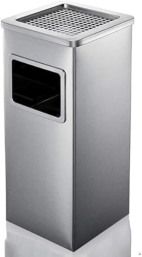 HALAHAI MüLleimer MistküBel Edelstahl-Mülleimer Mit Aschenbecher In Der Hotellobby Mülleimer Im Freien Mit Inneneimer Mülleimer Gartenmülleimer MüLleimer BüRo (Color : B-Silver, Size : Square) von HALAHAI