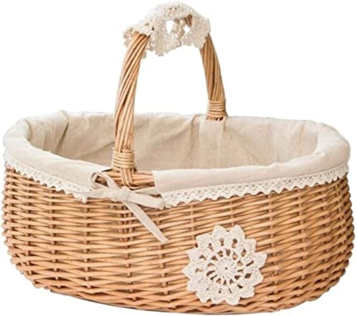 Picknickkorb Picknickkörbe Picknick-Weidenkorb, Obst, Rattan, Aufbewahrungsbox, Snacks, Teekorb, Aufbewahrungskorb Aus Weide Und Stoff Picknick Korb Picknickkoffer ( Color : Brown , Size : 36*29*16cm von HALAHAI