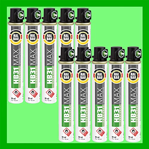 10 Stk. Gaskartusche, Fuel Cell, 165mm, 80ml, 40gr, Ersatzgas für Nagler, Ganzjahresgas, grün Ring HB31 von HALBAU