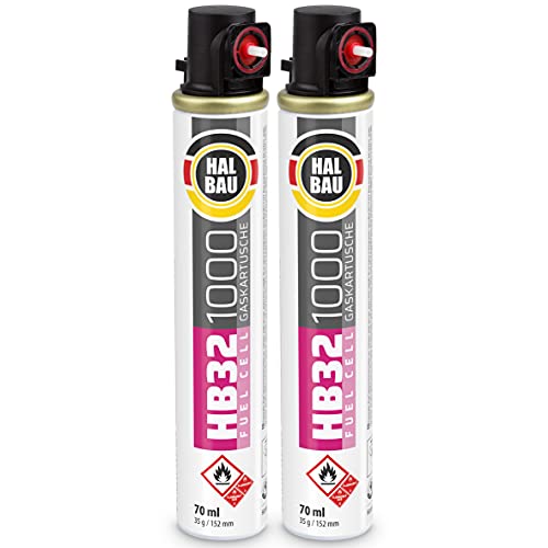 2 Stk. Gaskartusche 152mm, Ersatzgas für gasbetriebene Setzgeräte, Fuel Cell, Gaspatrone für Gasnagler HB32 von HALBAU