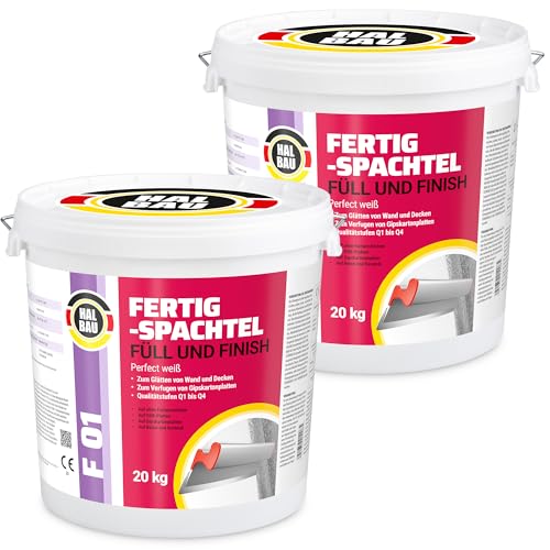 Fertigspachtel Füll Finish Q1-Q4, Fugenspachtel Innen 40kg, Perfekt Weiss, Glätten Verfugen GK Platten Halbau F01 von HALBAU