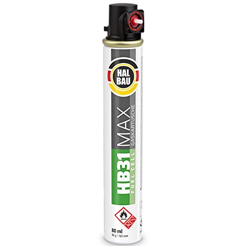 Gaskartusche 165mm/80ml, Fuel Cell, Ersatzgas 1 St. für Nagler, rot Ring, Ganzjahresgas Holzbefestigung Halbau HB31 von HALBAU