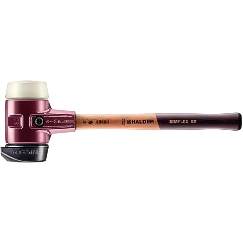 SIMPLEX-Schonhammer, Gummikomposition, mit Standfuß/Nylon; mit Tempergussgehäuse und hochwertigem Holzstiel | D=80 mm | 3028.280 von HALDER