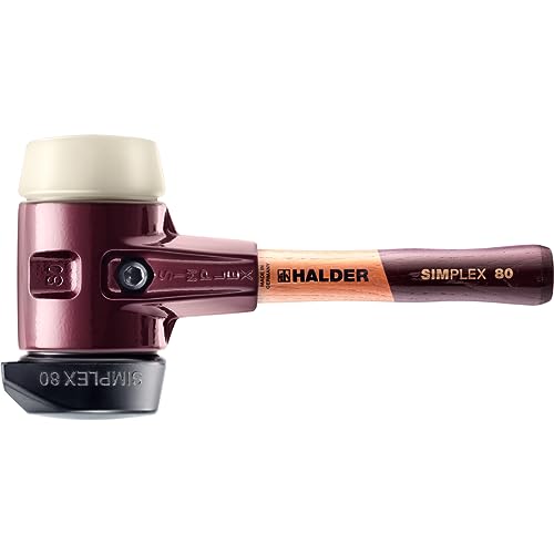 SIMPLEX-Schonhammer, Gummikomposition, mit Standfuß/Nylon; mit Tempergussgehäuse und hochwertigem extra kurzen Holzstiel | D=80 mm/Stielausführung=extra kurz | 3028.282 von HALDER