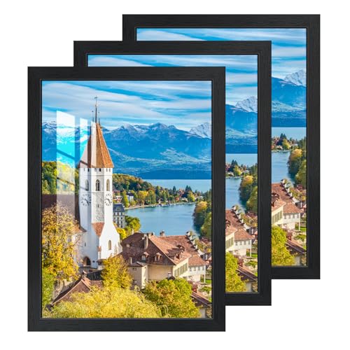 2cm 3 Pack Bilderrahmen A3, Bilderrahmen Schwarz, MDF Holz Rahmen,Horizontal Vertikal Poster Rahmen mit HD Acrylglas Fotorahmen für 30x40 cm Fotos Bilder Poster Zertifikate Wandbehang oder Tischplatte von HALFLEMART