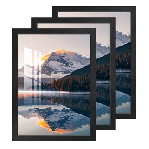 2cm 3 Pack Bilderrahmen A4, Bilderrahmen Schwarz, MDF Holz Rahmen,Horizontal Vertikal Poster Rahmen mit HD Acrylglas Fotorahmen für 21x30 cm Fotos Bilder Poster Zertifikate Wandbehang oder Tischplatte von HALFLEMART