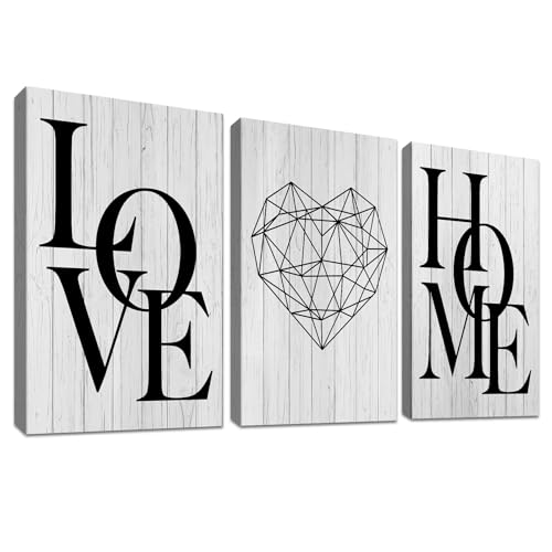 3 Pcs Mit Rahmen Schwarz Holzmaserung Leinwand Bilder Leinwand Malerei Poster HOME LOVE Motivierende Zitate Bild auf Leinwand Wandbilder Wohnzimmer Schlafzimmer Wanddekoration 90x40cm (12"x16"x3pcs) von HALFLEMART