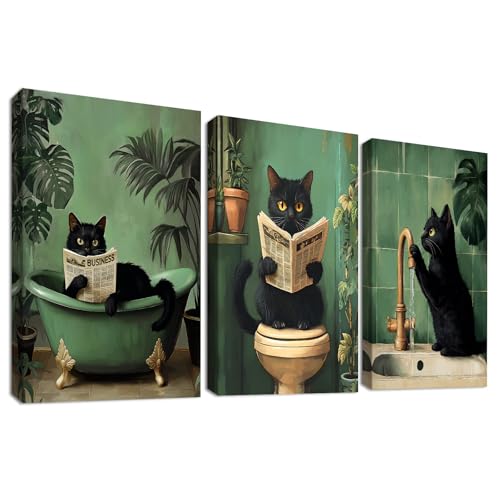 3Pcs Lustige schwarze Katze Leinwand Bilder Set Mit Rahmen Kätzchen Katze beim Zeitungslesen auf der Toilette Bild auf Leinwand Malerei Grüne Pflanzen Wandbilder Badezimmer Wanddeko 50x70cm x3pcs 3Pcs Lustige schwarze Katze Leinwand Bilder Set Mit Rahmen Kätzchen Katze beim Zeitungslesen auf der Toilette Bild auf Leinwand Malerei Grüne Pflanzen Wandbilder Badezimmer Wanddeko 50x70cm x3pcs von HALFLEMART