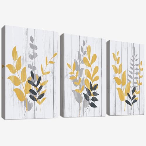 3Pcs Mit Rahmen Leinwand Bilder Gelbes Blatt Blume Bild auf Leinwand Malerei Rustikaler Graue und senfgelbe Olivenblätter Wandbilder Wohnzimmer Schlafzimmer Badezimmer Wanddeko 90x40cm (12"x16"x3pcs) 3Pcs Mit Rahmen Leinwand Bilder Gelbes Blatt Blume Bild auf Leinwand Malerei Rustikaler Graue und senfgelbe Olivenblätter Wandbilder Wohnzimmer Schlafzimmer Badezimmer Wanddeko 90x40cm (12"x16"x3pcs) von HALFLEMART