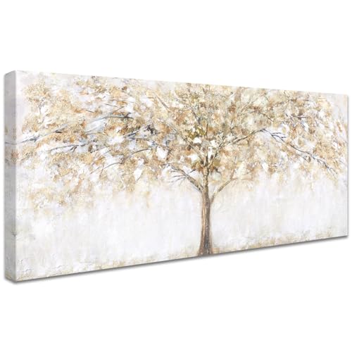 Bling Gelb Baum Mit Rahmen Leinwand Bilder Kunstdrucke Abstraktes Bild auf Leinwand Malerei Poster Pictures Moderne Wandbilder Wohnzimmer Schlafzimmer Wanddekoration Bereit zum Aufhängen 50x120cm von HALFLEMART