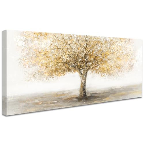 Gelb Baum Mit Rahmen Leinwand Bilder Kunstdrucke Wandkunst Bild auf Leinwand Malerei Poster Foto Bild Abstraktes Moderne Wandbilder Wohnzimmer Schlafzimmer Wanddeko Bereit zum Aufhängen 50x120cm von HALFLEMART