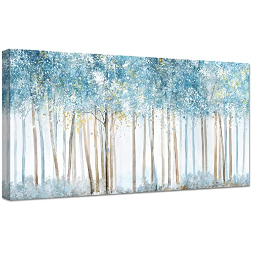 Blauer Nebliger Waldbaum Leinwand Bilder Mit Rahmen Wandbilder Wandkunst Bild auf Leinwand Malerei Poster Kunstdruck Foto Abstrakte Bild Wandposter Wohnzimmer Schlafzimmer Hotel Dekorationen 50x100cm von HALFLEMART