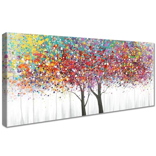 Bunter Baum des Lebens Mit Rahmen Leinwand Bilder Landschaft Leinwand Malerei Gemälde Poster Foto Bild Wandbilder Heimbüro Wohnzimmer Schlafzimmer Dekorationen Bereit zum Aufhängen 50x120cm von HALFLEMART