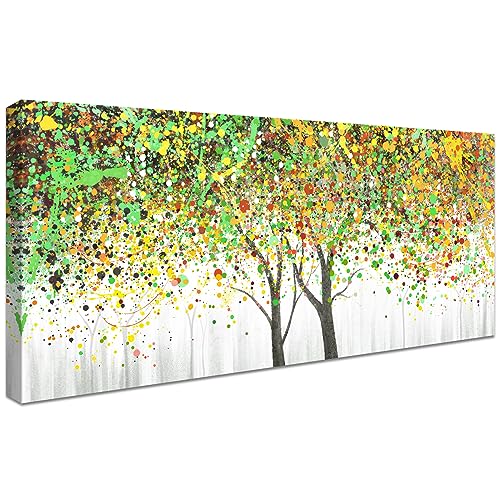 Grüner gelber Blüten Baum des Lebens Mit Rahmen Leinwand Bilder Wandkunst Bild auf Leinwand Malerei Poster Foto Bild Abstrakte Wandbilder Wohnzimmer Schlafzimmer Wanddeko Bereit zum Aufhängen 50x120cm von HALFLEMART