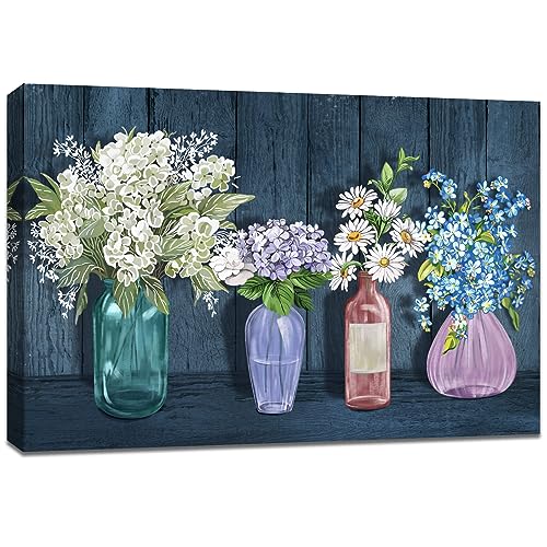 Weiße Blume in blauer Vase Leinwand Bilder Mit Rahmen Wandbilder Wandkunst Leinwand Malerei Poster Abstraktes Bild Zuhause Galerie Schlafzimmer Badezimmer Wanddekoration Fertig zum Aufhängen 40x60cm von HALFLEMART