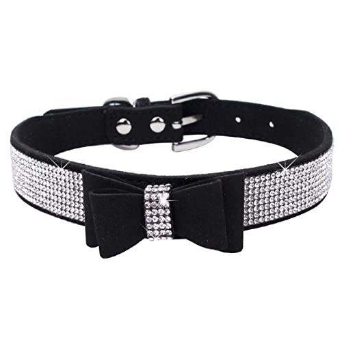 HALFSUMO Hundehalsband mit Strass süßes Strass-Hundehalsband Hunde Katzenhalsband mit Strass-Schleife Halsbandgeschirr für kleine und mittlere Hunde Kätzchen Schwarz S CL164 von HALFSUMO