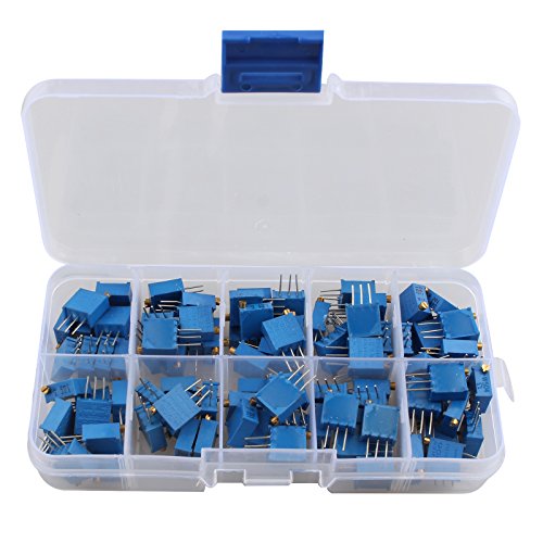 HALJIA 100 10 Wert Variable Widerstand Set 3296 W 1/4 W 100 Ohm 500 K Ohm Multiturn Trimmer Pot Potentiometer Sortiment Kit mit Box HALJIA 100 10 Wert Variable Widerstand Set 3296 W 1/4 W 100 Ohm 500 K Ohm Multiturn Trimmer Pot Potentiometer Sortiment Kit mit Box von HALJIA