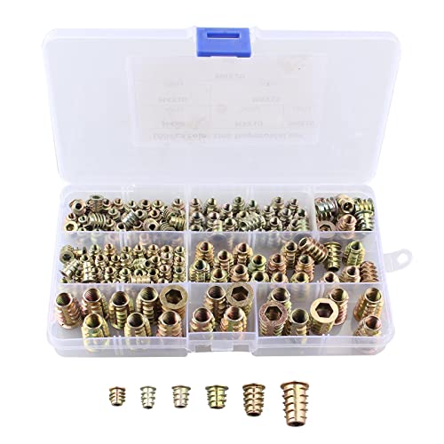 HALJIA 165 Stück Gewindeeinsatz Muttern, Innensechskant Mutter M4 M5 M6 M8 Einschraubmutter Set Zink-legierung Hex Antrieb Nuss Gewindeeinsatz Holzeinsatz Muttern von HALJIA