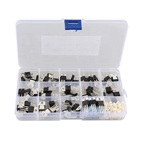 HALJIA 70-teiliges IC-Universal-Sortiments-Set LM317T L7805 L7806 L7808 L7809 L7812 L7815 L7824 L7905 L7906 L7908 L7909 L7912 L7915 mit 100 isolierenden Partikeln und 100 Silikon-Waffeln von HALJIA