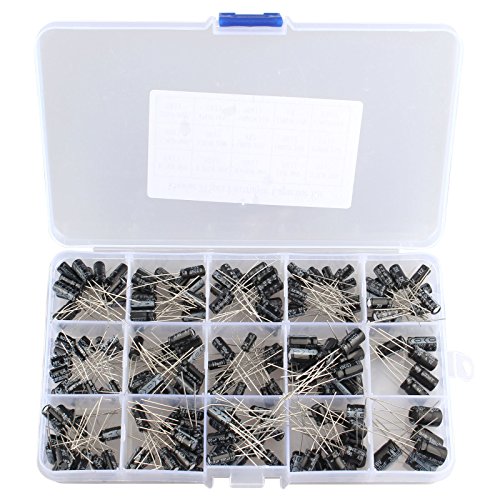 HALJIA 215pcs 15 Werte 0.1uf-330uf Mix Elektrolytkondensator Sortiment Kit mit Aufbewahrungsbox von HALJIA