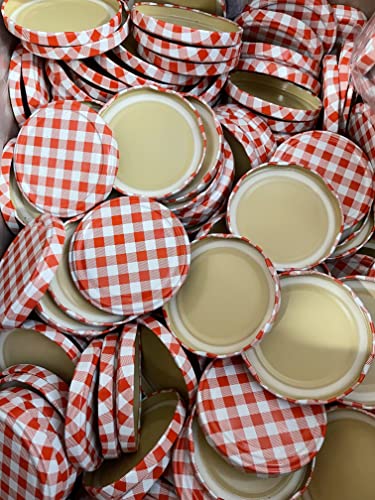 25er Set Ersatzdeckel Twist-Off-Deckel für Sturzgläser To 82 passend für 230, 350, 435, 540, 565 ml Einmachgläser Einkochgläser | wurstmacher-shop by trümper HALLENDO® (Rot/Weiß) von HALLENDO