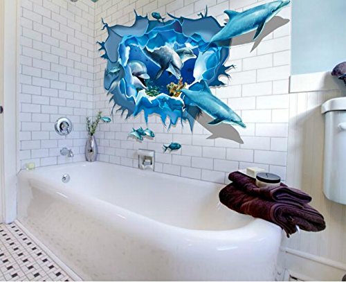 HALLOBO® Wandaufkleber Delphin 3D XXL Wandsticker Sticker Meer Unterwasserwelt Delfine Wand Aufkleber Decal abnehmbar Sticker Wohnzimmer Schlafzimmer Kinderzimmer Küche Bad von HALLOBO