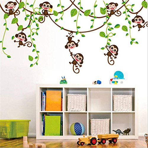 HALLOBO® Wandtattoo AFFE Schaukel Affen Wandaufkleber Monkey Wandsticker Kinderzimmer Kinder Baby Babyzimmer von HALLOBO