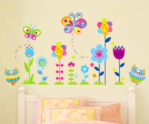 HALLOBO® Wandtattoo Eulen Schmetterlinge Blumen Wandaufkleber Wandsticker Kinderzimmer Kinder Baby von HALLOBO