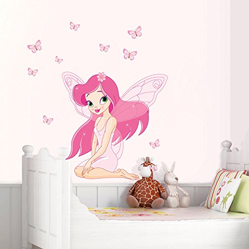 HALLOBO® Wandtattoo Fee Elfen Schmetterlinge Mädchen Wandaufkleber Prinzessin Wandsticker Kinderzimmer Mädchen Kinder Baby von HALLOBO