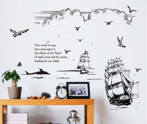 HALLOBO® Wandtattoo Segelschiff Schiff Segelboot Wandaufkleber Seefahrt Segel Wand Sticker Wand Deco Wohnzimmer Schlafzimmer Kinderzimmer Küche von HALLOBO