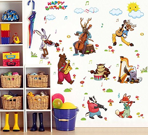 HALLOBO® Wandtattoo Tierband Tier Musik Wandsticker Aufkleber Kinderzimmer Vögel von HALLOBO