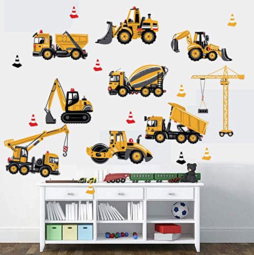 HALLOBO® Wandtattoo Wandaufkleber Baufahrzeug Lastkraftwagen Verkehrsmittel LKW Bagger Zug Truck Wandaufkleber Kinderzimmer Wand Sticker Auto Kinderzimmer Kinder Baby von HALLOBO