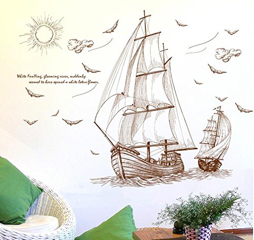 HALLOBO® Wandtattoo Wandaufkleber Segel Segelschiff Segelboot Seefahrt Wand Sticker Deco Wohnzimmer Schlafzimmer Kinderzimmer Küche usw. von HALLOBO